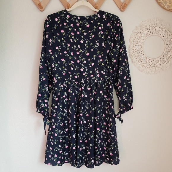 Juicy Couture Floral A-Line Long-Sleeve Mini Dress Navy Women's 8 - Picture 8 of 16